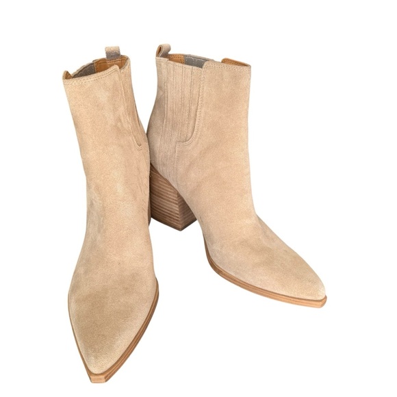 MARC FISHER OSHAY SUEDE LEATHER WESTERN BOOTIES NUDE SZ 9.5 chic boho country - Picture 3 of 9